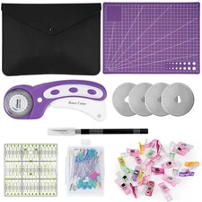 Rotary Fabric Cutter Set 45mm 5 Blades A4 Cutting Mat Fixing Clips Craft Knife