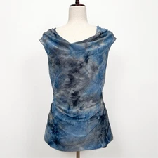 Vtg 90s AB Studio Top Women XL Blue Textured Cowl Neck Moody Fairy Grunge Whimsy