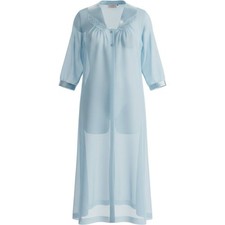 Vassarette peignoir robe Nightgown floral embroidery V-neckline S vintage blue