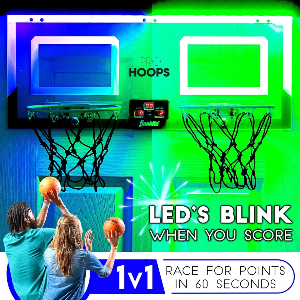 Aros de baloncesto LED interiores Franklin Sports over the Door-mini canasta con borde de acero- Foto 3 de 4