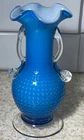 Vintage Art Glass Vase Fenton Hobnail Blue White Blown Glass