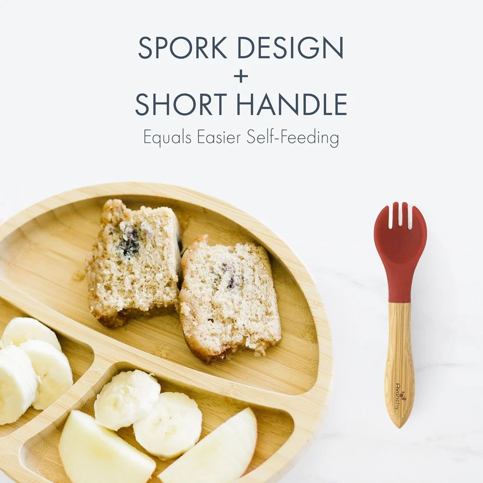 Conjunto de garfo Avanchy Baby, utensílios de garfo de bambu e silicone, pacote com 3 preto  - Imagem 3 de 3