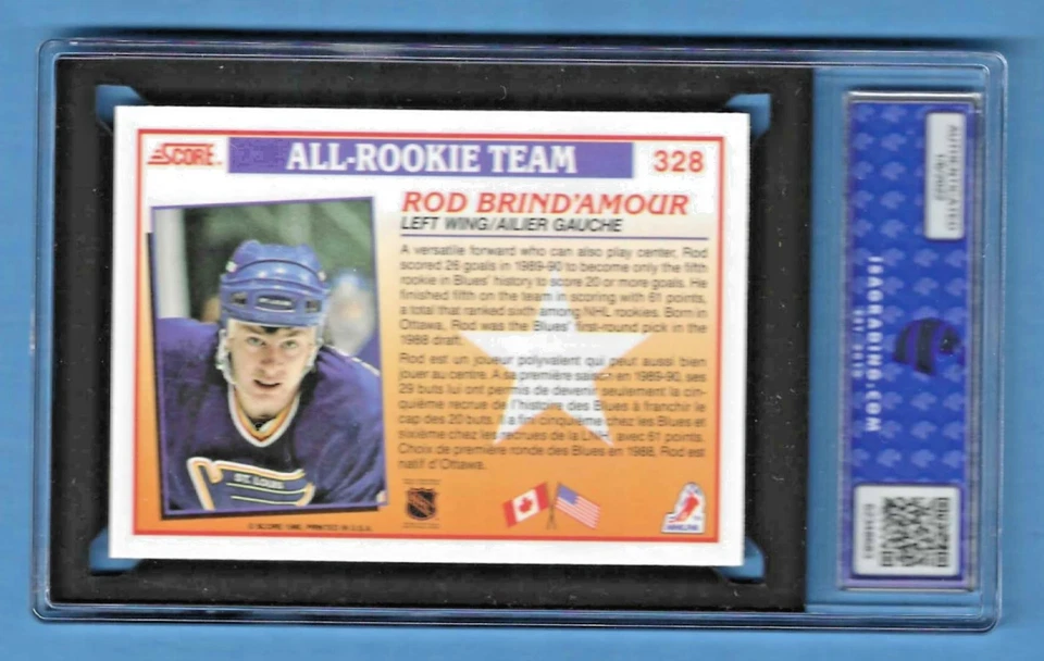 1990 Score Canadian Rod Brind'Amour Blues #328 Rookie ISA 9 #62348683 - Image 2 of 2