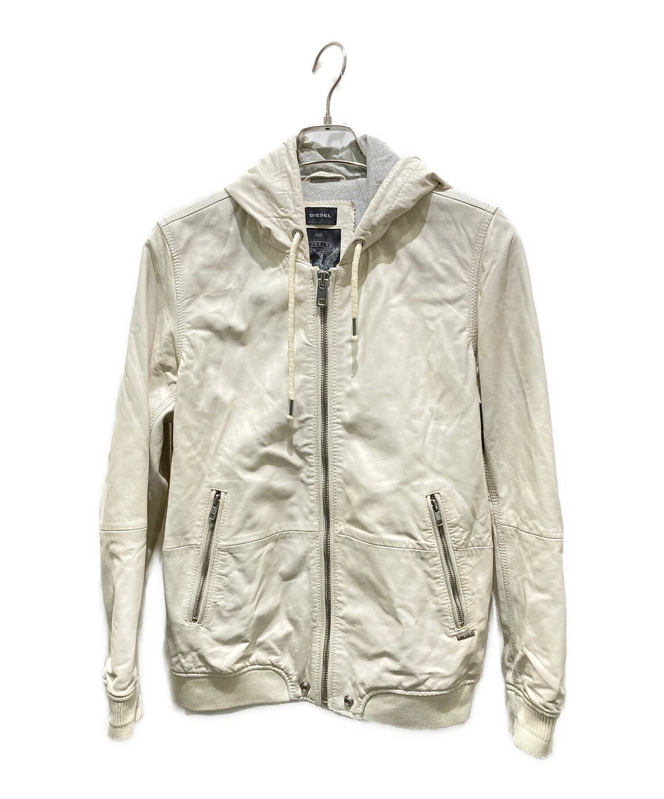 Diesel Processed Hooded Leather Jacket Men's Size S White image 1