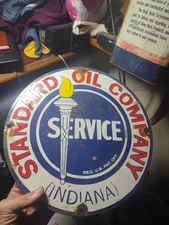 VINTAGE STANDARD INDIANA GASOLINE PORCELAIN SIGN GAS STATION PUMP PLATE SERVICE