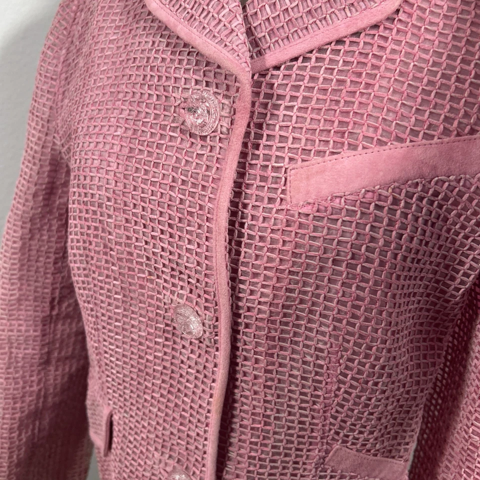 Blazer Gianni Versace Mujer 6 Rosa Gamuza Cóctel Noche Chaqueta Distintiva Foto 2 de 4