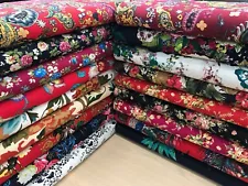 100% cotton fabric designer printed linen look material flowers roses150 cms 