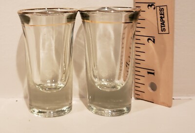 2 Vintage Sherry Cordial Glasses Double Gold Rim Lot Of 2 Wavy Glass Cocktail 
