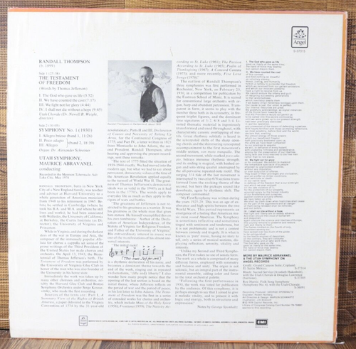 1978 12" Thompson: The Testament of Freedom; Symphony No.1 (1930) LP S-37315 - Picture 2 of 4