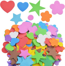 Glitter Foam Stickers, 140 Pieces Self-Adhesive Colorful Heart Star Flower Shape