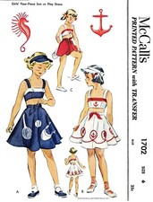 McCall's 1702 PATTERN GIRLS Bra Top Skirt Sunsuit Playsuit Hat Visor