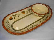 Joshua Maxwell Studio "Tuscany" 2 Piece Chip 'n dip set/ Orange & Green Tones