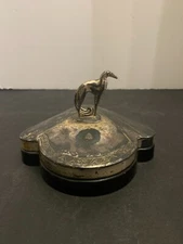 1930’s Weidlich Bros. Art Deco Borzoi Dog Silverplate Black Glass Dresser Box