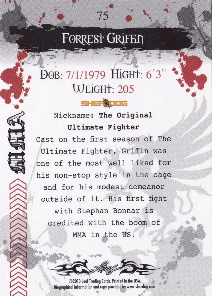 Forrest Griffin Signed UFC 2010 Leaf MMA Card #75 Autograph 59 62 76 86 106 126 - Image 4 of 4