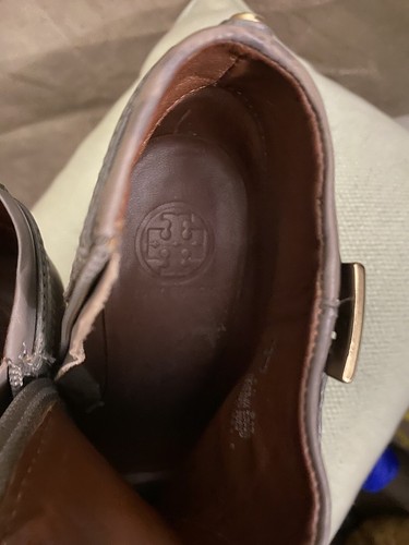 Tory Burch Taupe/Gray Leather Ankle Zip Bootie Sz 8M Stacked Wedge Heel Boot - Picture 4 of 12