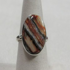  Sterling Silver Striated Rust Tan and Brown Stone Ring Size 7