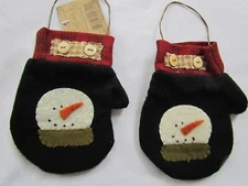 Snowman Mitten Ornaments 2pc NEW ~Collins snowmen primitive style Christmas 6254