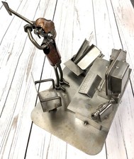 Nuts & Bolts Metal Sculpture Figurine Frustrated Office Worker Recycled Desk