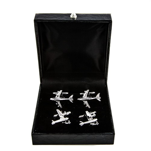 Plane Jet Airliner Commercial Pilot Airplane 2 Pairs of Cufflinks Fancy Gift Box - Picture 6 of 6
