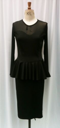 Baylis Knight Black Sheer Sweetheart PEPLUM Long Sleeve Dress  - Picture 1 of 3