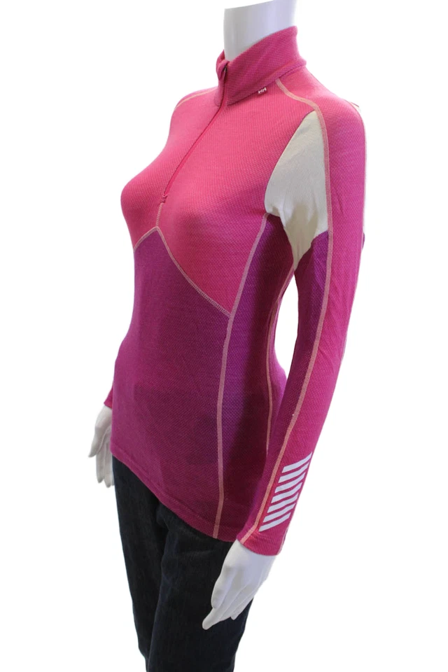 Jersey de mujer Helly Hansen cuello falso cremallera rosa mezcla merino manga larga talla XS Foto 2 de 4