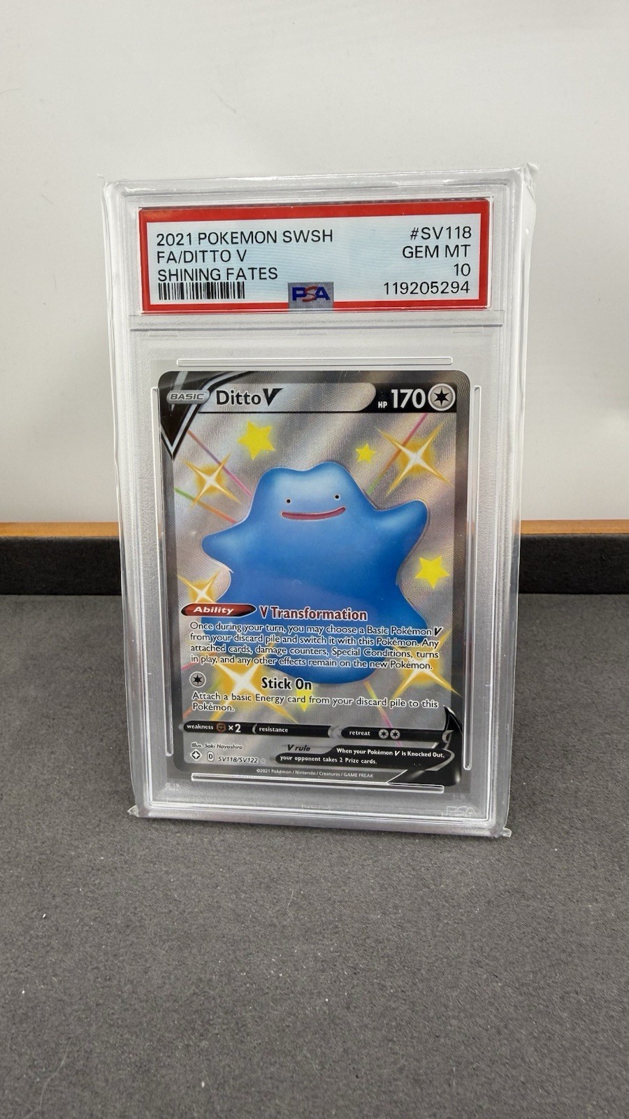 2021 POKEMON SWORD & SHIELD SHINING FATES #SV118 FULL ART/DITTO V PSA 10