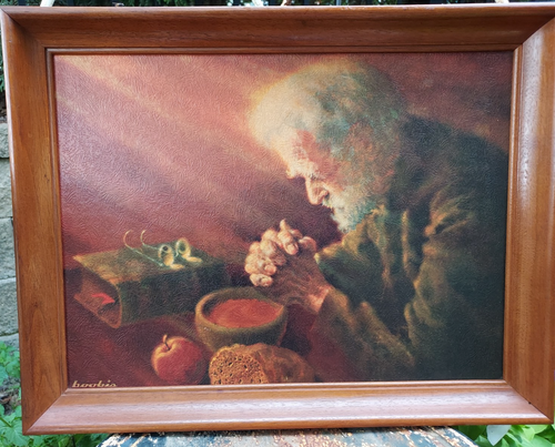 Vintage Silent Prayer Boobis gerahmter Druck signiert Spruch Gnade dankbar alter Mann - Bild 2 von 18