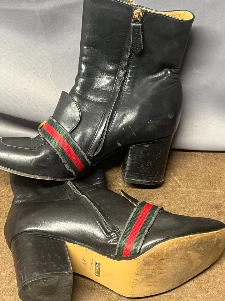 Botines de tobillo Gucci Marmont de cuero negro con tacón de bloque para mujer talla 40 US 10 Foto 4 de 4