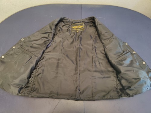 Black Leather Motorcyle Vest - Unik Ultra - Buffalo Nickel Snaps - Men's Size 50 - Foto 7 di 10