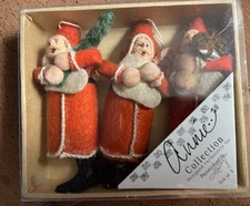 Primitives By Kathy Annie set 3 Cotton Batting  Santa Ornaments Molded Face NIB