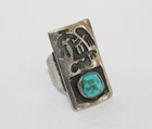 Vtg. Handmade Hopi Old Pawn Sterling Silver Turquoise Quail Ring Sz: 7 [086WEA]