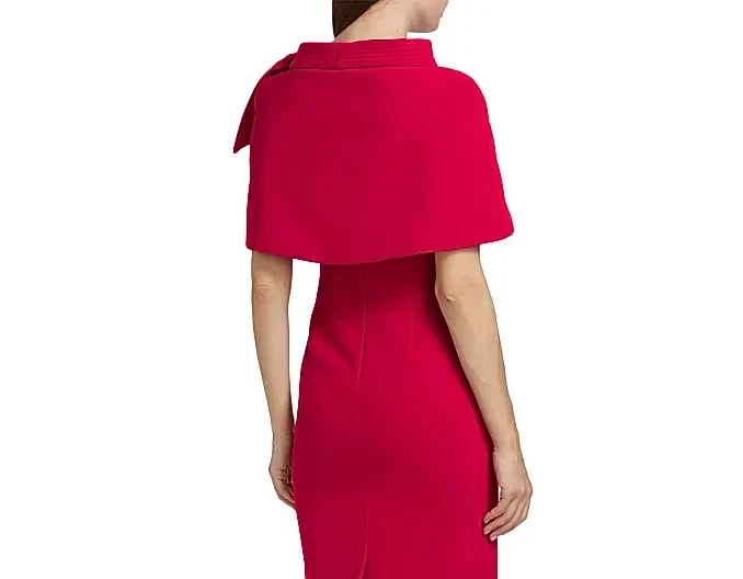 Badgley Mischka Red Cape Bow Stand-Neck Gown sz 4 Runway Sample Modest Couture - Image 3 of 4
