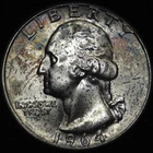 1964 Washington Quarter - Colorful - Choice Gem BU - Toned - Lustrous 90% Silver