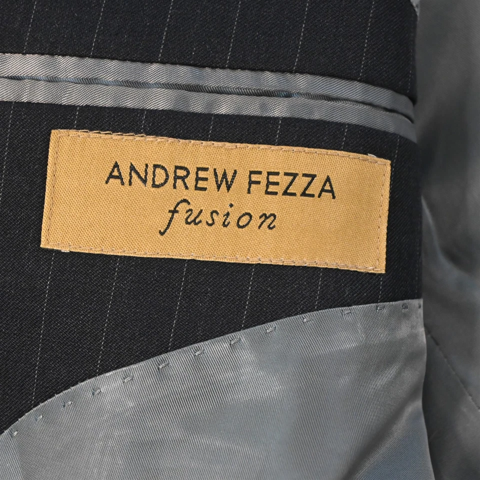 Andrew Fezza 46L 40x28 Charcoal Gray Striped 100% Wool Mens Jacket Pants Suit - Image 4 of 4