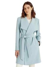 Lauren Ralph Lauren Women's Crepe Belted Wrap Coat Dusty Blue Size Pm 200