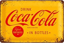 Coca Cola In Flaschen Gelb / Rot Logo Pr&auml;gung Stahl Schild 300Mm X 200Mm