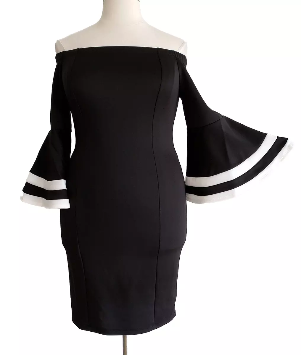 White bell sleeve hot sale dress plus size