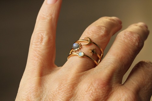 Damen Ring Edelstein Sonne Mond Sterne vergoldet größenverstellbar Geschenk Frau - Bild 7 von 10