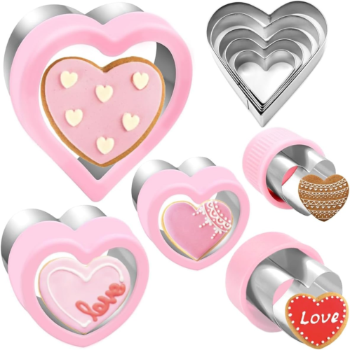 Heart Cookie Cutter Set 10 Pieces, Stainless Steel Heart Shaped Cutters Mold for