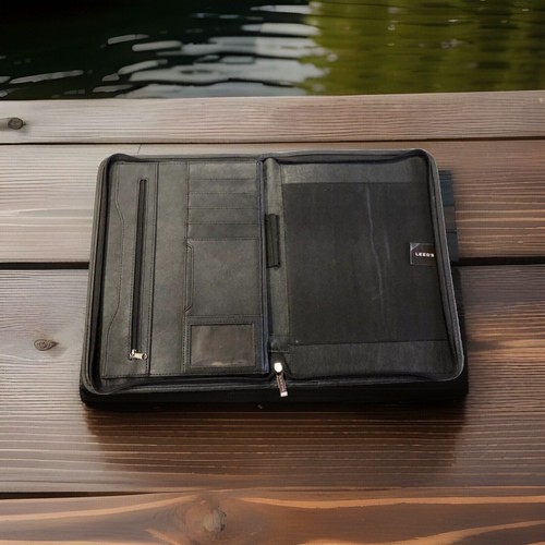 Padfolio Business Leather Portfolio Zippered Notebook Binder Office Organizer - Picture 4 of 6