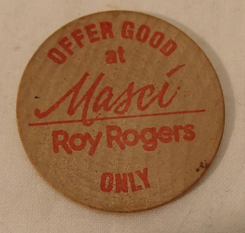 Vintage Holz Nickel Roy Rogers 25 Cent eine 32 Unzen Getränk Restaurant Medaille - Bild 1 von 2