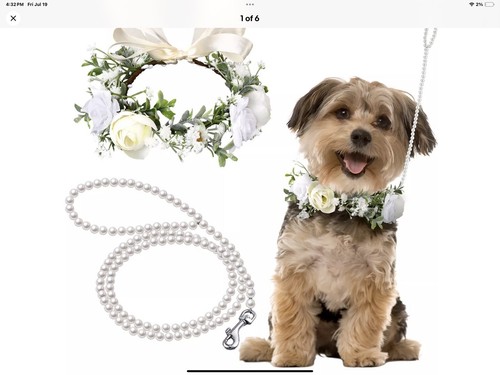 2 Pcs Dog Flower Collar Wedding and Leash Set Pearls for Dogs 120 cm 4 ft Pea...