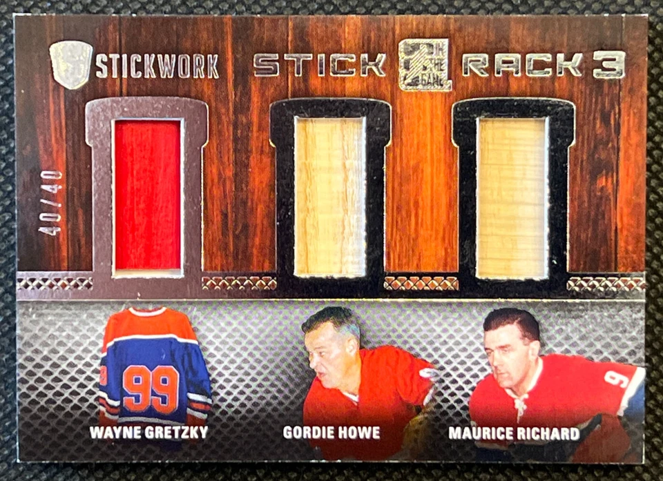 2015-16 ITG Stickwork Stick Rack Triple Silver Wayne Gretzky / Gordie Howe 40/40 - Image 2 of 4
