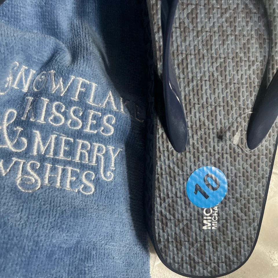 Sandalia chancla Michael Kors Bedford MK Logo Plataforma Cuña Talla 10 Azul Marino Foto 4 de 4