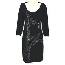 Gianni Bini Soft Sweater Dress Sz S Graphic Sequins Cut Out Back Dark Chic