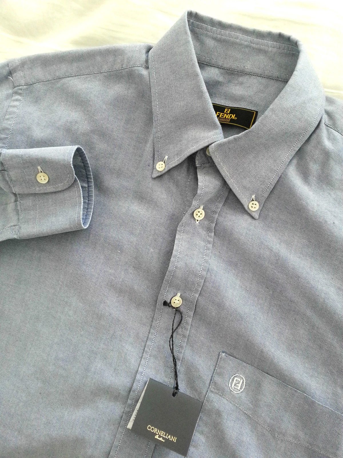 Camicia abito blu Fendi nuova con etichette manica lunga taglia 15 3 4 40 Corneliani Executive