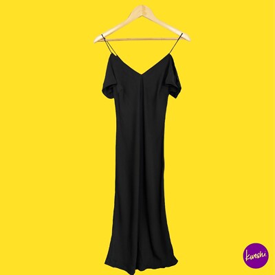 V BY VERY Women's Cold Shoulder Slip Dress, Body-Skimming Cut, Black, UK 8