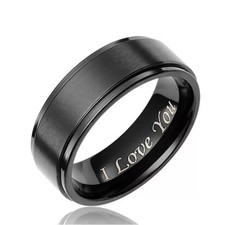 Brand New Mens Black Ring engraved with  I Love You  Fashion gift nice Stainless