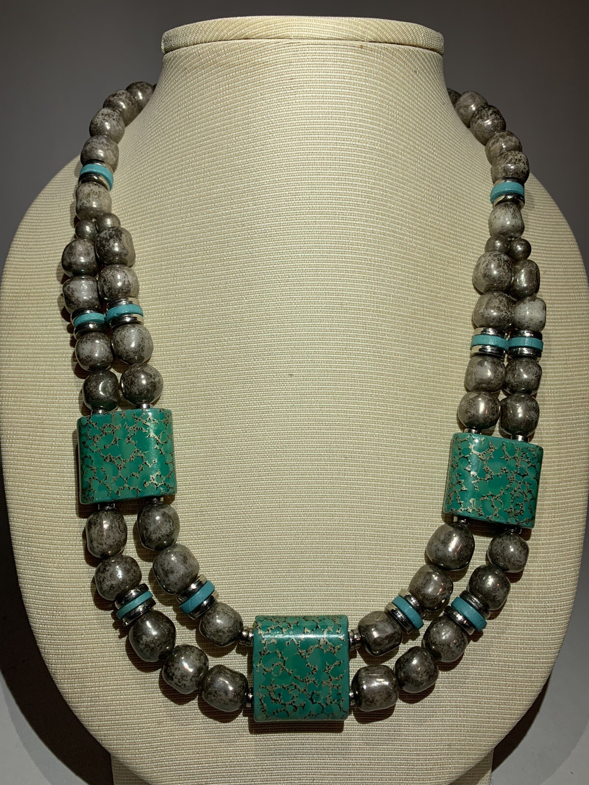 Handcrafted Oriental Ceramic Turquoise Beaded Nec… - image 5