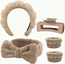5pcs Spa Headband Wristband Set with Hair Claw - - Soft and No Slip